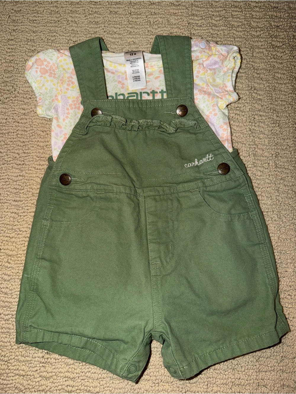 Carhartt Olive Green Shortie Overalls for Kids